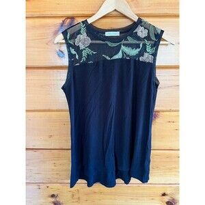Pebble and Stone Black Floral Sleeveless Top Sz M